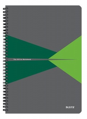 Spirálfüzet, A4, vonalas, 90 lap, PP borító, LEITZ "Office", szürke-zöld