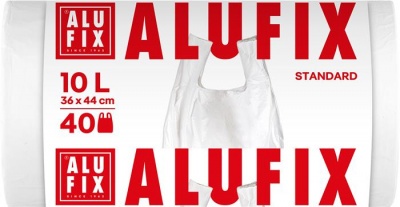 Szemeteszsák, köthető füllel, 10 l, 40 db, 36x44 cm, 10 µ, ALUFIX, fehér