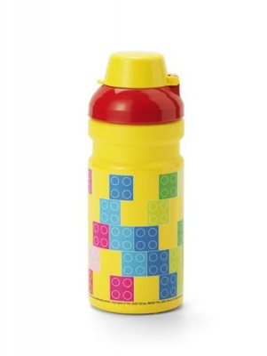 Kulacs, 390 ml, LEGO "Brick", sárga-piros-mintás