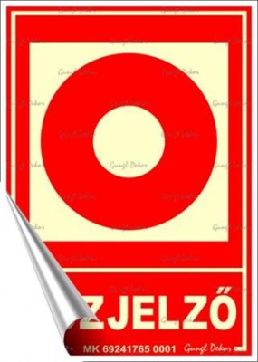 Információs matrica, 12,5x17,5 cm, fluoreszkáló, utánvilágítós, "Tűzjelző"