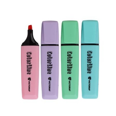 Szövegkiemelő készlet, 1-5 mm, VICTORIA OFFICE, "ColorLine", 4 különböző pasztell szín